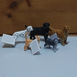 Safari Ltd Dog & Cat Bundle of 5 Dalmation Golden Retriever Black Lab Tabby Grey